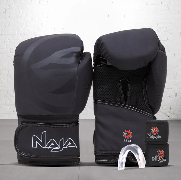 KIT BOXE E MUAY THAI LUVA + BANDAGEM + BUCAL BLACK LINE - NAJA