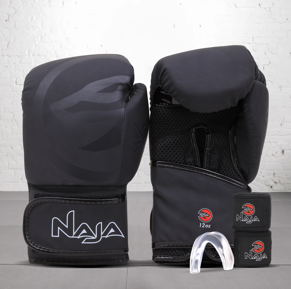 KIT BOXE E MUAY THAI LUVA + BANDAGEM + BUCAL BLACK LINE - NAJA