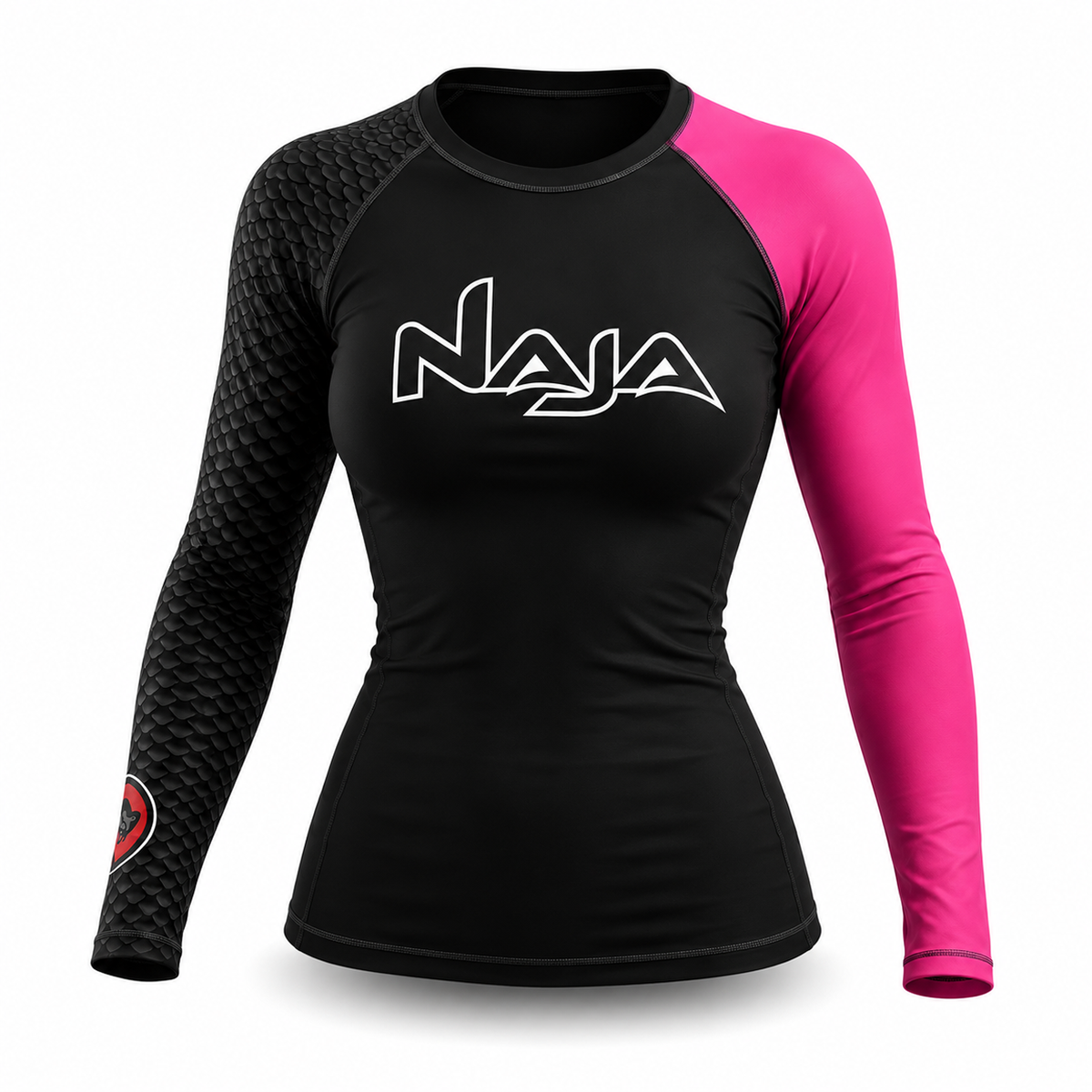 RASH GUARD MANGA LONGA PRETO E ROSA SNAKE JIU-JITSU - NAJA