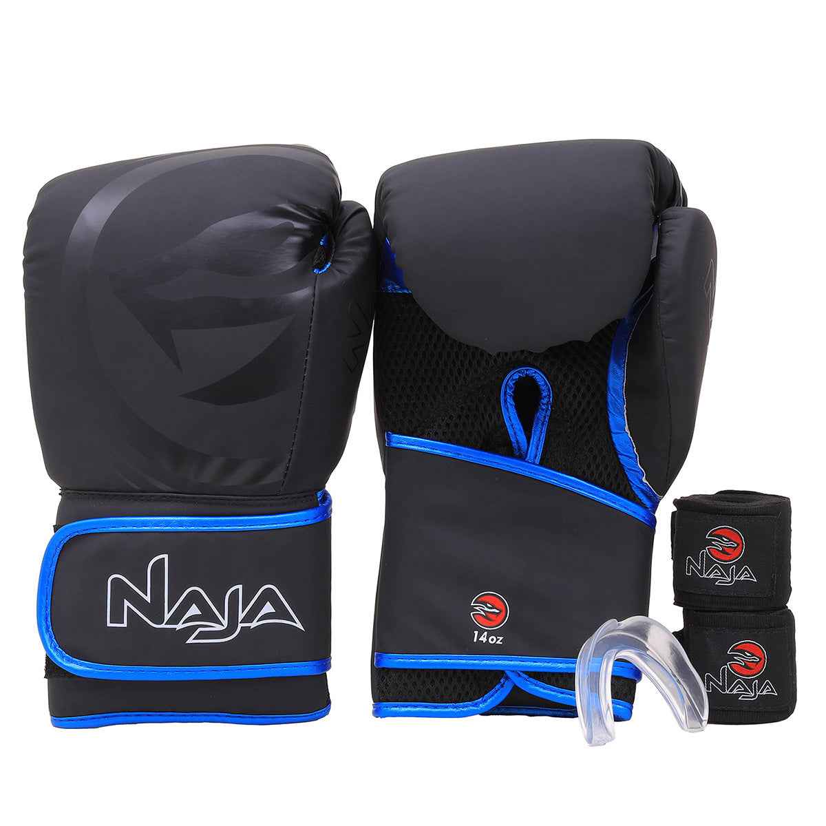 Kit Boxe e Muay Thai Luva + Bandagem + Bucal Naja Black Line